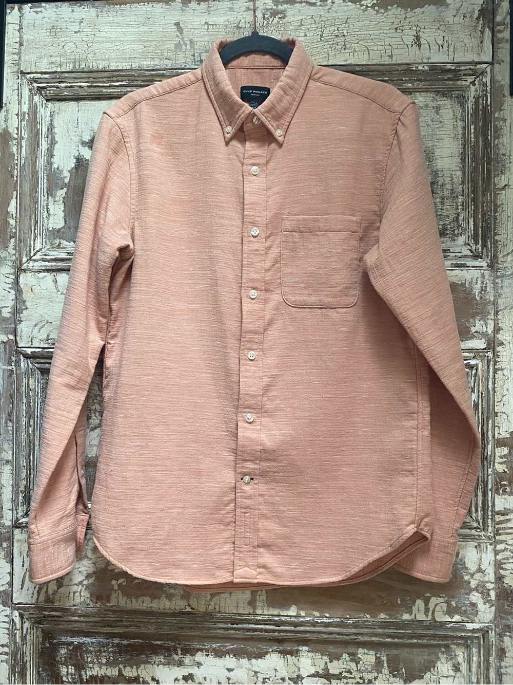 Club Monaco Men’s Slim Fit Button-Down Shirt in Peach, size SP